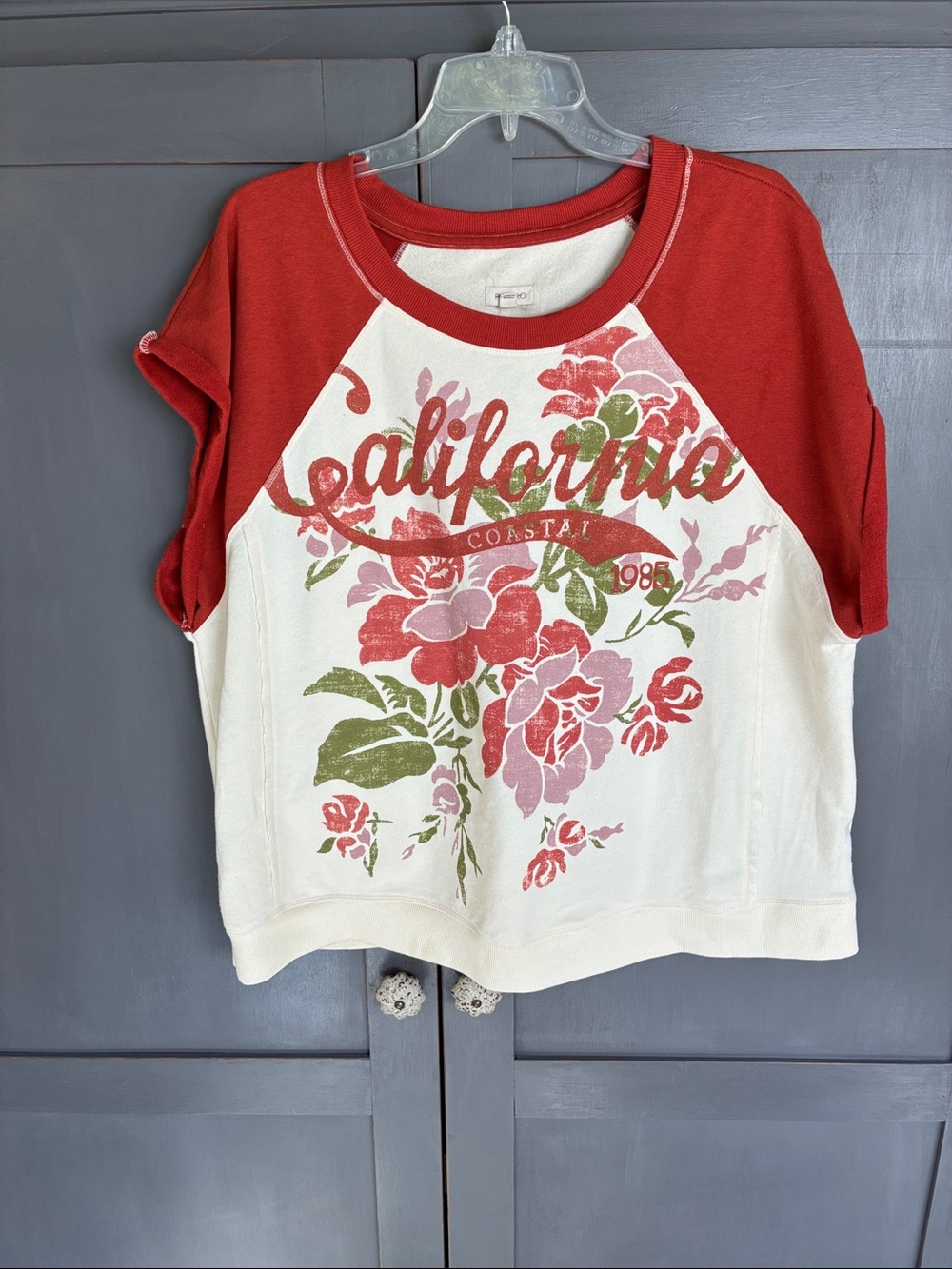 Pilcro Red and White Raglan Floral 'California' Top